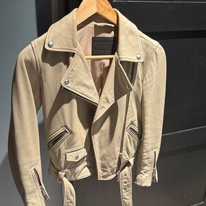 All Saints Women's Cream Leather Biker Jacket